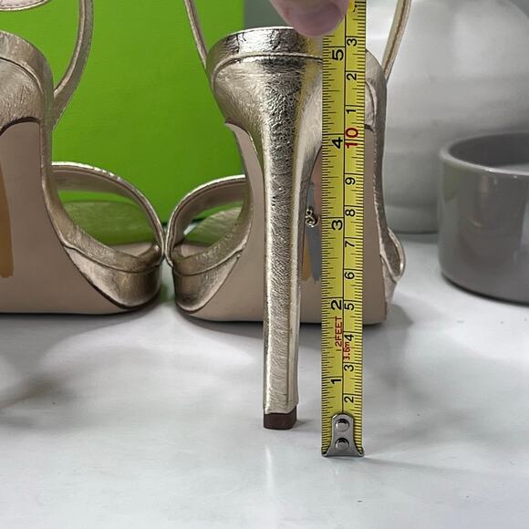 Sam Edelman Jade Leather Heels Gold Ankle Strap I0175L2701 Women 9.5M Tried On - Picture 6 of 11